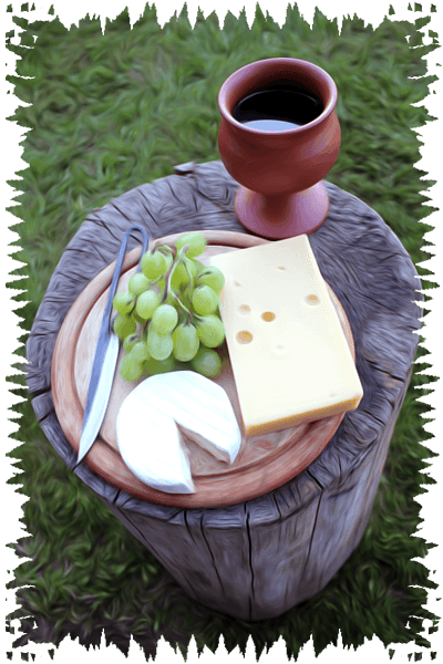 Trauben, Käse und Traubensaft.